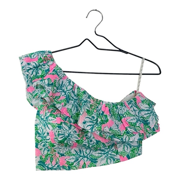 Lilly Pulitzer Kasida One Should Ruffle Crop Top Women’s Size 2 Botanical Green - Picture 2 of 9